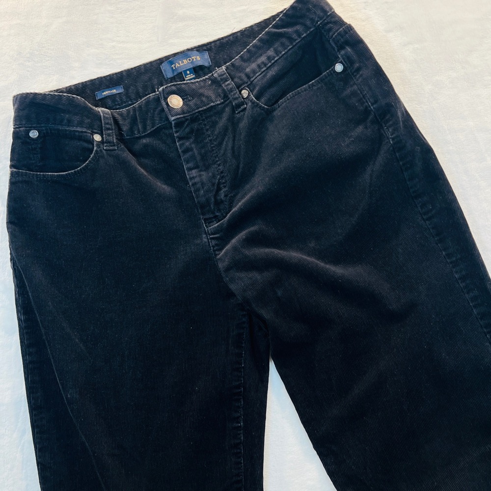 Talbots Heritage Black Corduroy Straight Leg Pants Women Size 8 Stretch Casual